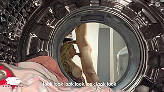 chubby blonde milf fucks young guy laundry room doggystyle