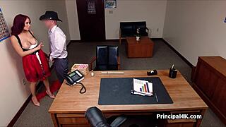 principal fucks hot milf hard during halloween party right in his office