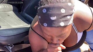 Ebony BBW Thot Sucks Fat Black Cock Public