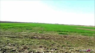 Two young guys fuck german nudist granny on beach