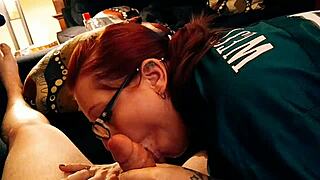 damn, milf gives football sunday blowjob cum facial