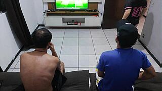 brazilian housewife lost in husband's bet fucks his friend watching