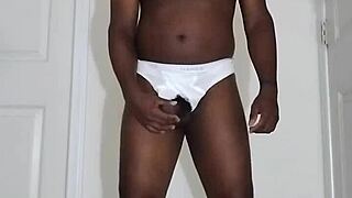 first time jerking off since august in white underwear...