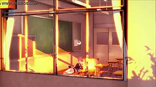 futanari student milks teacher's cock with deepthroat handjob cumshot