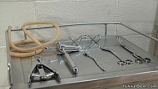 The gorgeous shemale doctor pins guy down for deep anal pounding