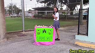 Petite teen uniform girl sucks hard then takes huge facial cumshot 💦😍