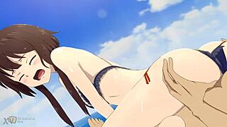 Megumin reverse cowgirl fucks hard at beach