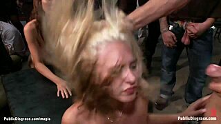 whoa, blonde's shaved pussy gets fisted hard right out in public