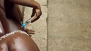 Crazybitch fists tight anal hole to massive squirt near neighbor