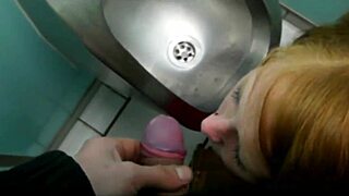 toilet blowjob tempts hidden whore's cum craving