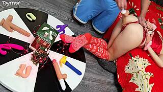 Two dildos stretch her tight pussy double win