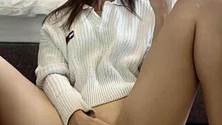 Ellie Leen Fingers Her Shaved Pussy Wild in Front of Mirror!