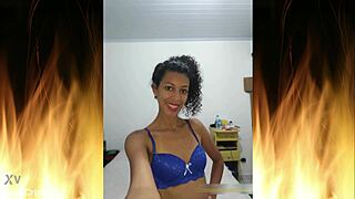 Beautiful Brunette Housewife Flashes in Blue Lingerie Teasing Her Slutty Curves.