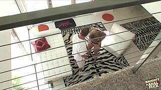 Big ass blonde bangs handyman in bathroom then hubby joins for dp cum