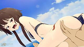 Megumin reverse cowgirl fucks hard at beach