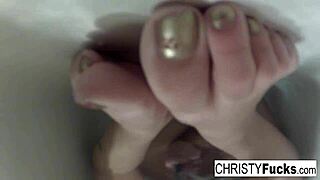 Christy mack teases in makeup room bath but what's she hiding under those suds?