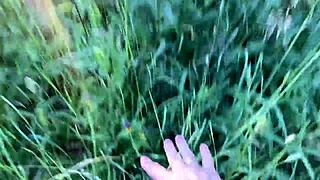 a naughty blonde bends over in forest for outdoor doggystyle pounding and public pussy play