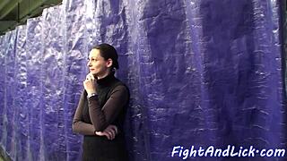 european muscle lesbians dominate in sweaty boxing ring wrestling