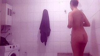 Hey, your curvy brazilian wife showers for husband's hidden cam
