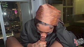 Bubble butt baddie mystikal menace creams on bbc while riding balcony rails