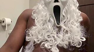 santa grabs my hand for close-up nut busting help