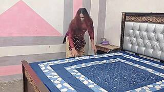 indian babe tired from dusting gets rough pussy fuck boy relieves her