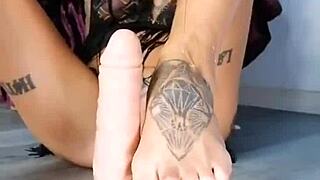 Teasing footjob in nylons leggings will you stroke now?