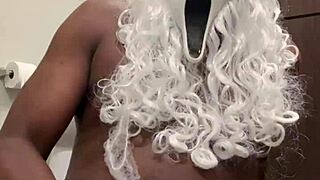 santa grabs my hand for close-up nut busting help