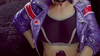 athletic babe jerks fitness cock to facial cumshot