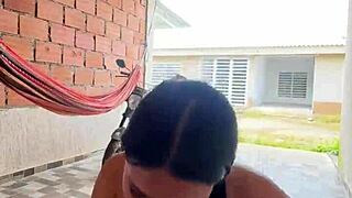 Colombiana pulls out boyfriend's cock on street, sucks it deep in public jeans blowjob