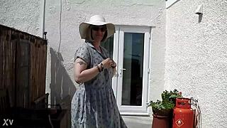 Naughty Housewife Strips Naked In Lush Garden