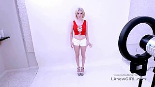 so damn cute model throats long cock in studio