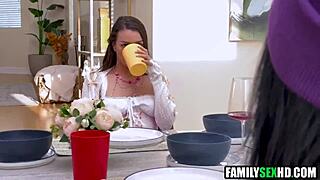 Stepdaughters Compete Sucking Stepdad's Cock FFM Style