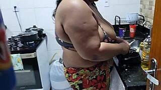 Chubby stepmom with huge tits leaves party to fuck stepson's big pussy in kitchen