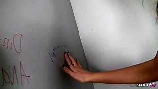 nympho teen chokes on bbc gloryhole in public toilet