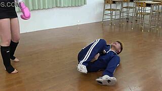 japanese mistress teaches with ball kicks and facesitting