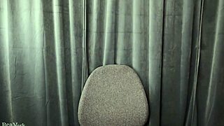 Secretary sucks dildo through glory hole in sexy lingerie roleplay