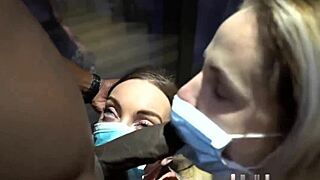 BIG BLACK COCK SUCKED sloppy through MASK blowdemic deepthroat