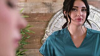 blonde lesbian masseuse strapon fucks big tits milf coworker