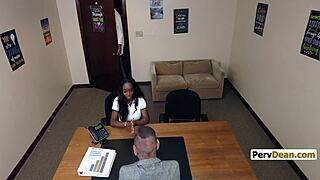 Ebony stepmom saves me with wild interracial mmf threesome at work desk