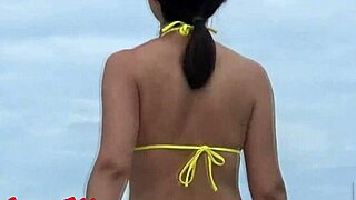 Jenny Marie's Yellow Bikini Teases Thong Panties Outdoors