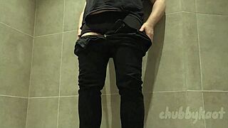 chubbykaot masturbates huge jizz load gym toilet closeup