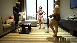 BIG BLACK COCK SUCKED sloppy through MASK blowdemic deepthroat