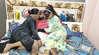 Desi Stepsisters Fuck Gigolo with Dirty Hindi Audio and Cumshots