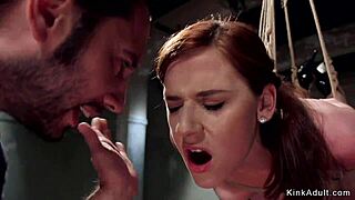 Tied Redhead's Massive Tits Bounce in Brutal Anal Slave Training