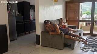 naughty housewife sneaks dirty fuck and blowjob behind husband's back with big cock