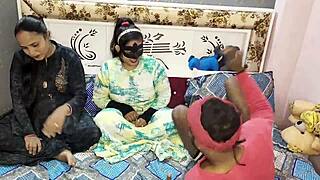 Desi Stepsisters Fuck Gigolo with Dirty Hindi Audio and Cumshots