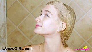 Stunning Petite Blonde Teen Showers For Daddy's Photoshoot Interview