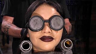 bound brunette slave's wet pussy toyed hard in kinky bondage pain