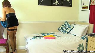 gilf georgie in nylons and leggings cleans up for group mature fun